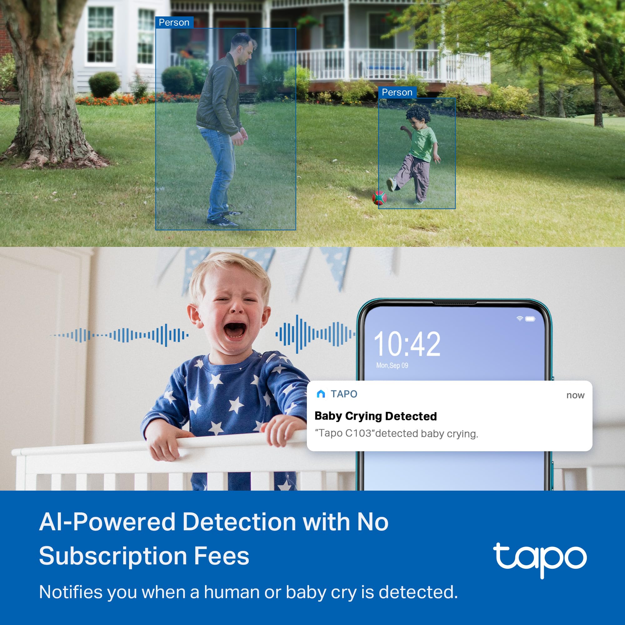TP-Link Tapo 1080P Indoor Security Camera for Baby Monitor, Dog Camera w/Motion Detection, 2-Way Audio Siren, Night Vision, Cloud & SD Card Storage, Works w/Alexa & Google Home (Tapo C100)